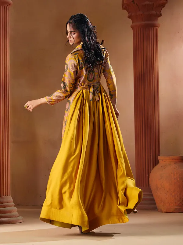 Yellow_Vatican_Print_Jacket_Style_Indo_Western_Gown_For_Women