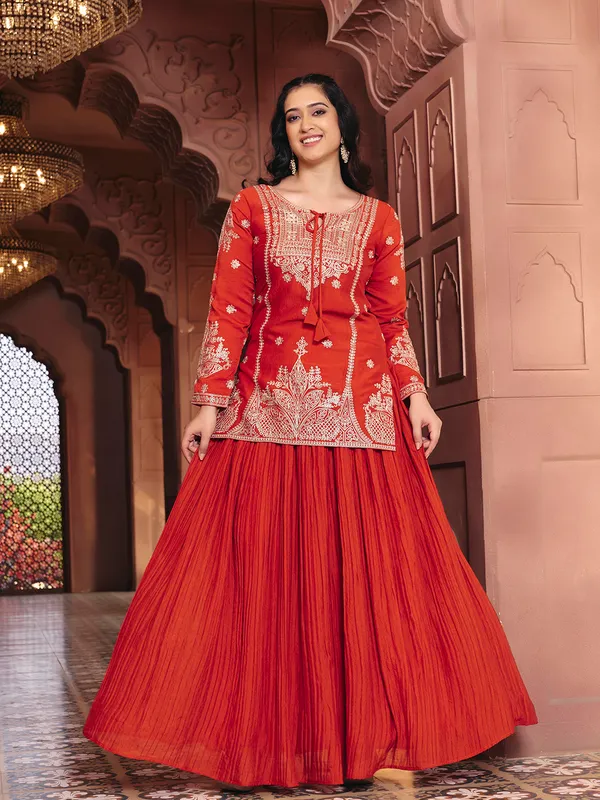 Orange_Vichitra_Silk_Embroidered_Gown_For_Women