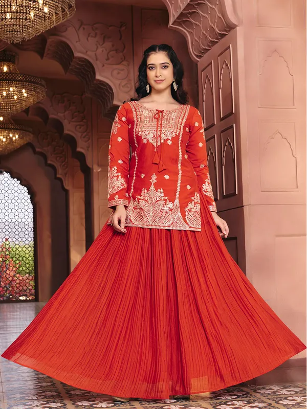 Orange_Vichitra_Silk_Embroidered_Gown_For_Women