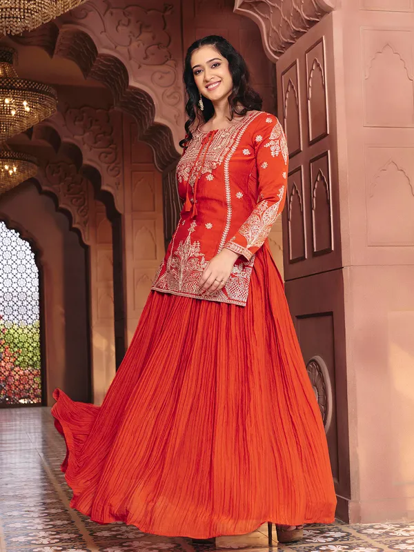 Orange_Vichitra_Silk_Embroidered_Gown_For_Women