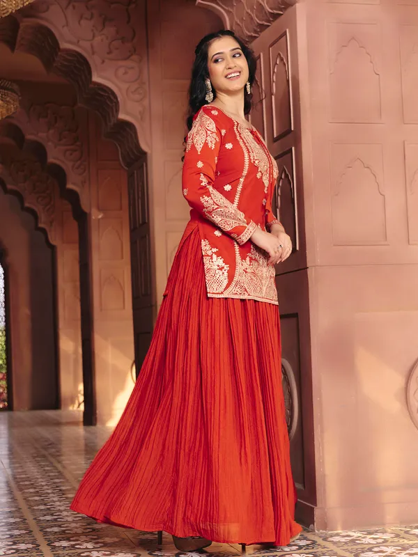 Orange_Vichitra_Silk_Embroidered_Gown_For_Women