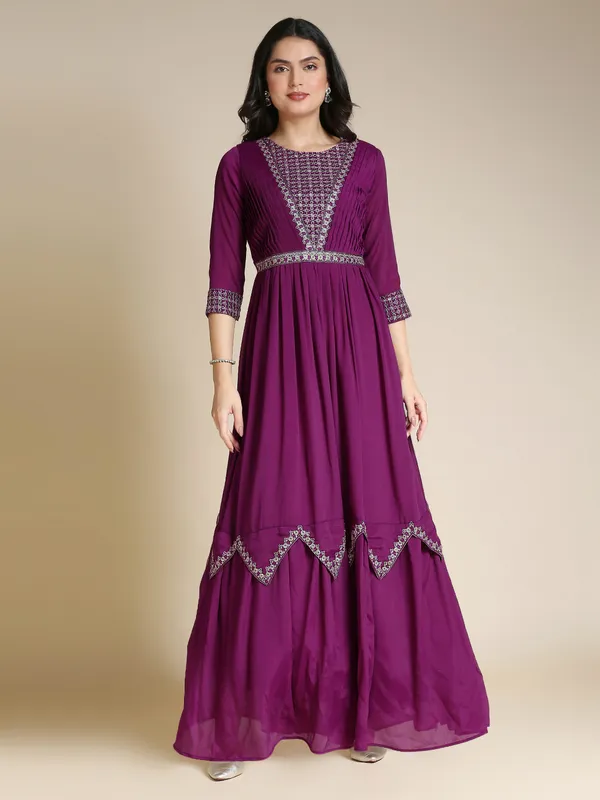 Maroon_Chinon_Chiffon_Flared_Embroidered_Gown_For_Women