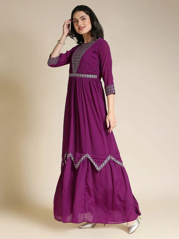 Maroon_Chinon_Chiffon_Flared_Embroidered_Gown_For_Women