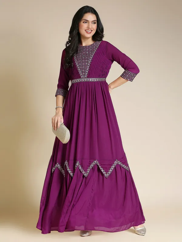 Maroon_Chinon_Chiffon_Flared_Embroidered_Gown_For_Women