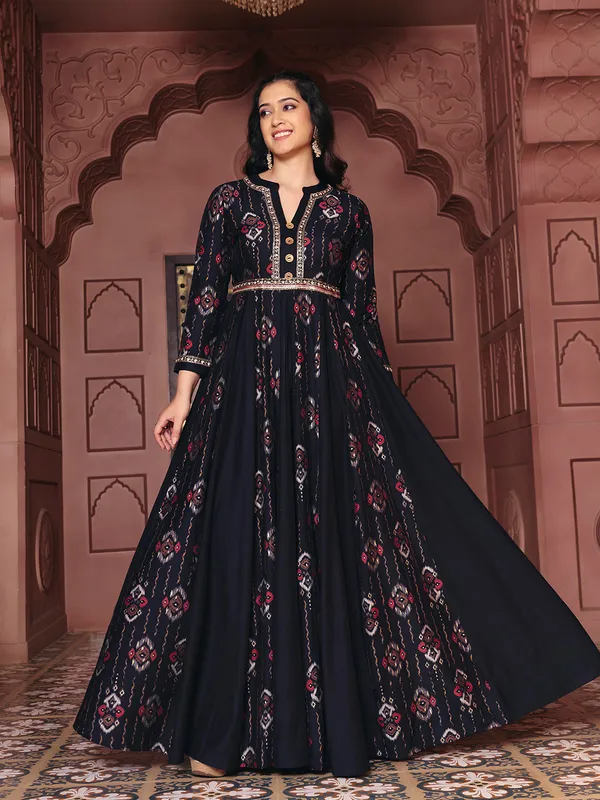 Black_Rayon_Flared_Anarkali_Embroidered_Sharara_Suit_For_Women