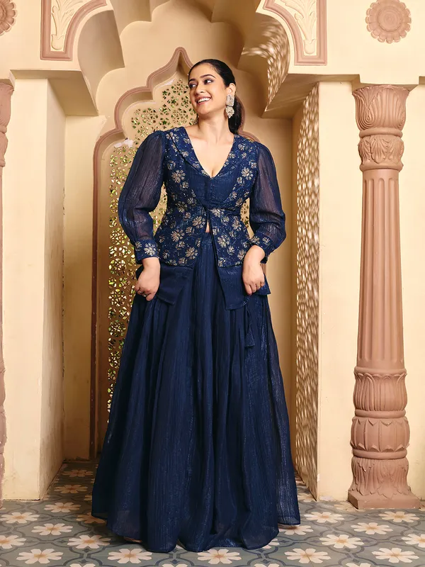 Royal_Blue_Rayon_Vichitra_Embroidered_Choli_Skirt_Set_For_Women