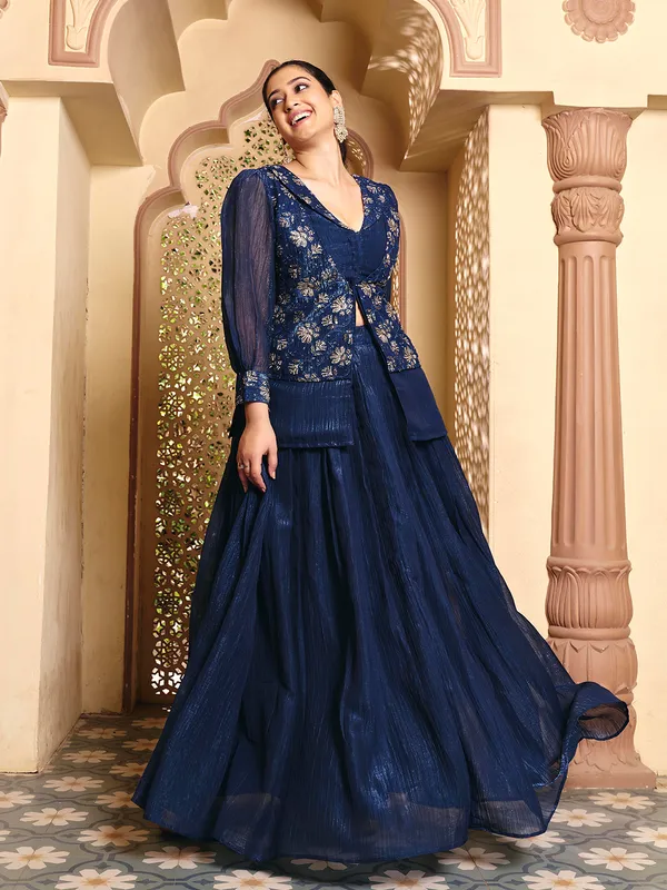 Royal_Blue_Rayon_Vichitra_Embroidered_Choli_Skirt_Set_For_Women