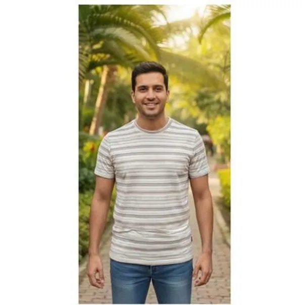 Premium_Cream_&_Light_Brown_Multi-Stripe_Mens_Casual_T-Shirt