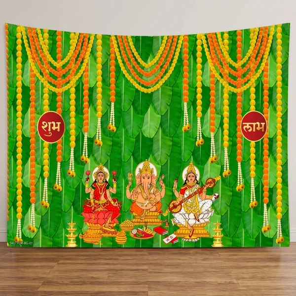Hubh_Labh_Ganesh_Lakshmi_Saraswati_Washable_Wall_Poster_5X7_Inch_Festive_Pooja