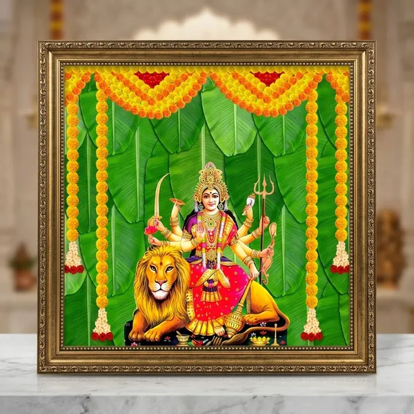 Durga_Maa_Pooja_Backdrop_5X7_Ft_Washable_Cloth_With_Banana_Leaf_&_Marigold
