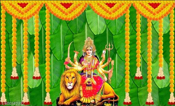 Durga_Maa_Pooja_Backdrop_5X7_Ft_Washable_Cloth_With_Banana_Leaf_&_Marigold