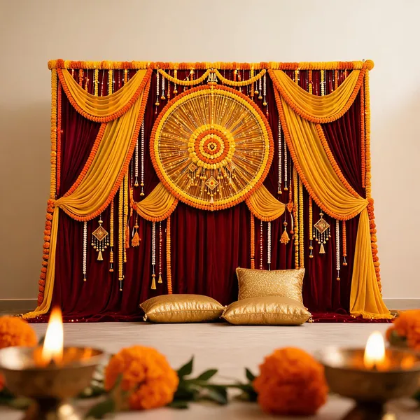 Marigold_Floral_Maroon_Curtain_Mandap_Backdrop_Decor