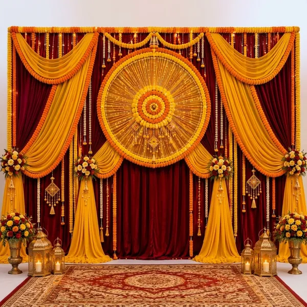 Marigold_Floral_Maroon_Curtain_Mandap_Backdrop_Decor