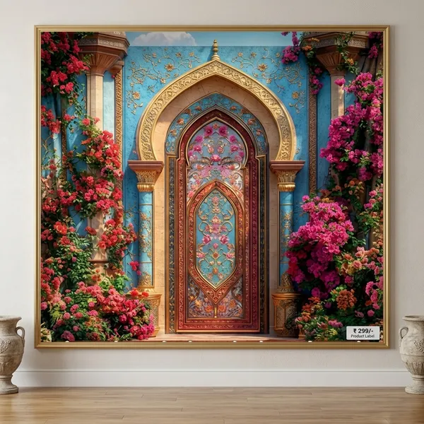 Premium_Ornate_Moorish_Arched_Doorway_Backdrop_With_Lush_Pink_Red_Blooming