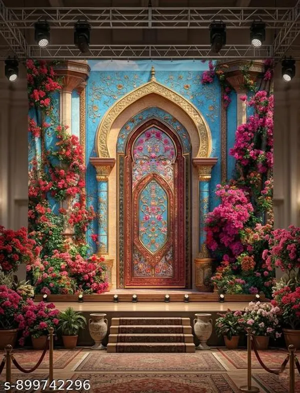 Premium_Ornate_Moorish_Arched_Doorway_Backdrop_With_Lush_Pink_Red_Blooming