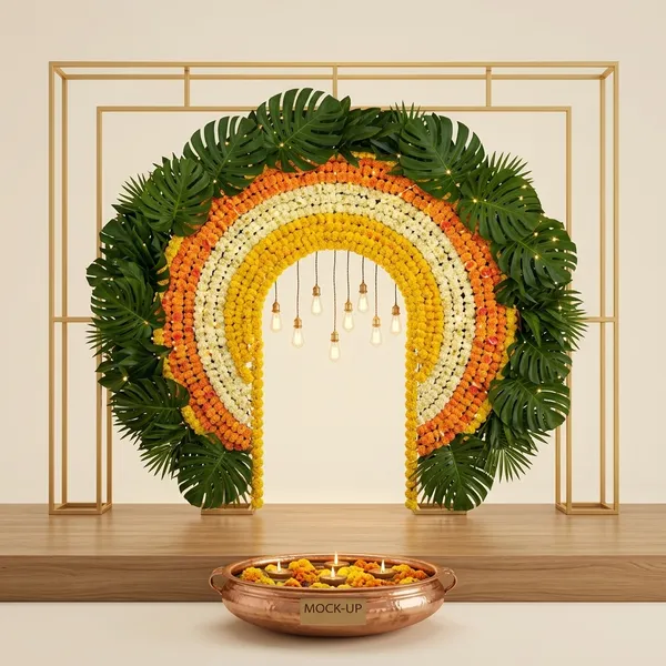 Premium_Green_Yellow_Modern_Circular_Floral_Backdrop_Cloth_5X8Ft