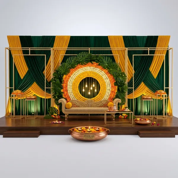 Premium_Green_Yellow_Modern_Circular_Floral_Backdrop_Cloth_5X8Ft