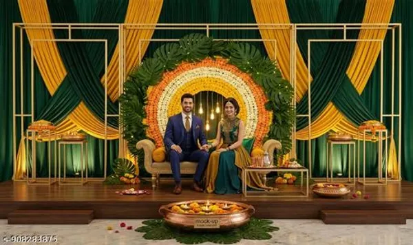 Premium_Green_Yellow_Modern_Circular_Floral_Backdrop_Cloth_5X8Ft