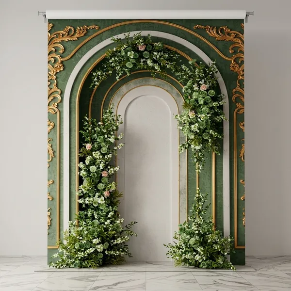 Premium_Green_Gold_Floral_Arch_Backdrop_Cloth_5X8Ft
