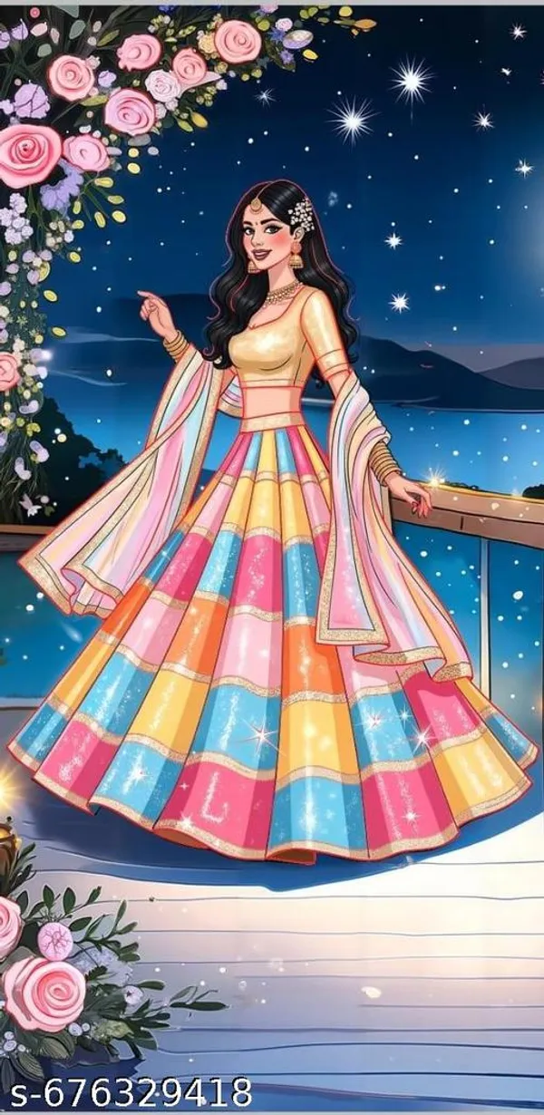 Royal_Lehenga_Girl_Night_Sky_Theme_Backdrop