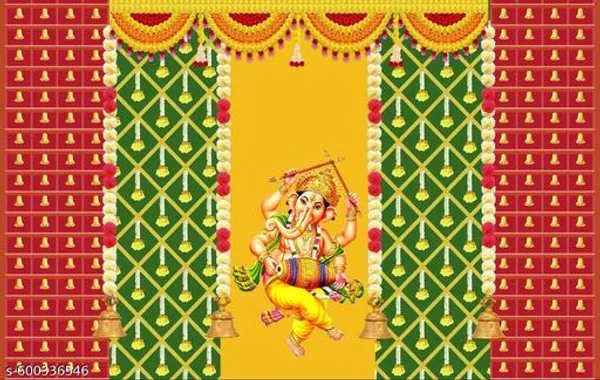 Dancing_Ganpati_Pooja_Backdrop_5X7_Ft_Washable_Cloth_With_Temple_Bell_&_Marigold