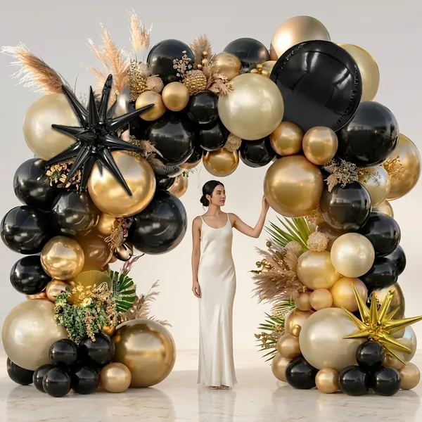 Premium_Black_Gold_Balloon_Arch_Backdrop_With_Beach_Ocean_Waves,_Palm_Trees