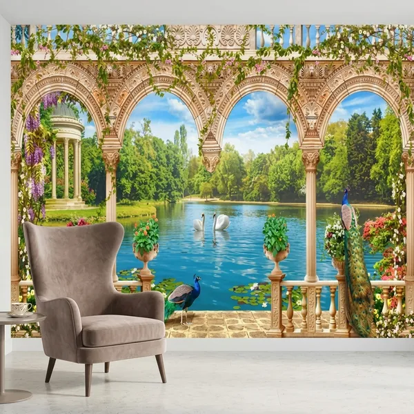 Royal_Garden_Lake_View_Peacock_Backdrop_5X8_Ft_|_Premium_Blend_Washable_Cloth