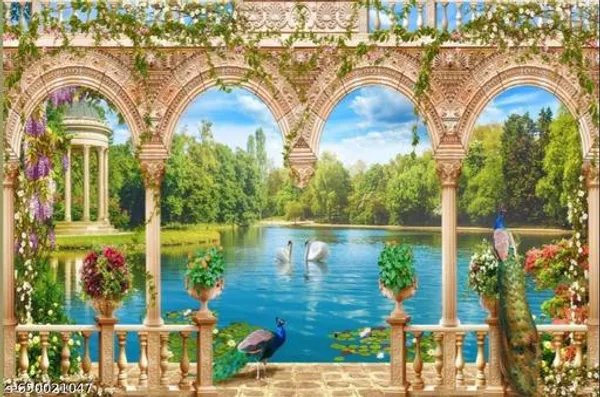 Royal_Garden_Lake_View_Peacock_Backdrop_5X8_Ft_|_Premium_Blend_Washable_Cloth