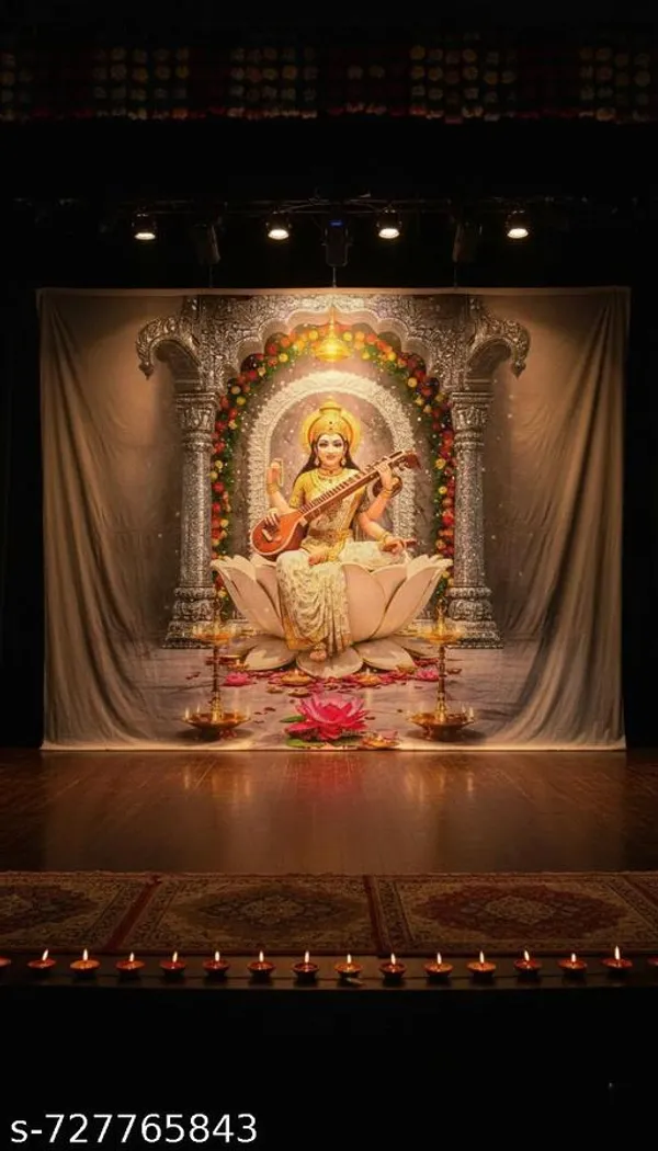 Divine_Goddess_Saraswati_Lotus_Seated_Premium_Religious_Backdrop_5X8_Ft