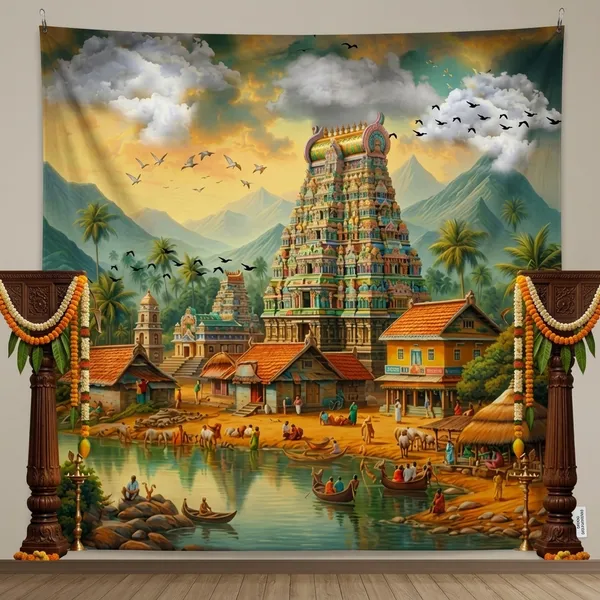 Premium_South_Indian_Temple_Village_Scenic_Backdrop_Cloth_5X8Ft