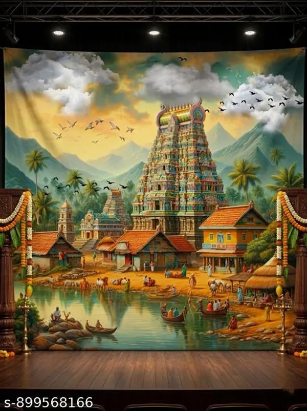 Premium_South_Indian_Temple_Village_Scenic_Backdrop_Cloth_5X8Ft