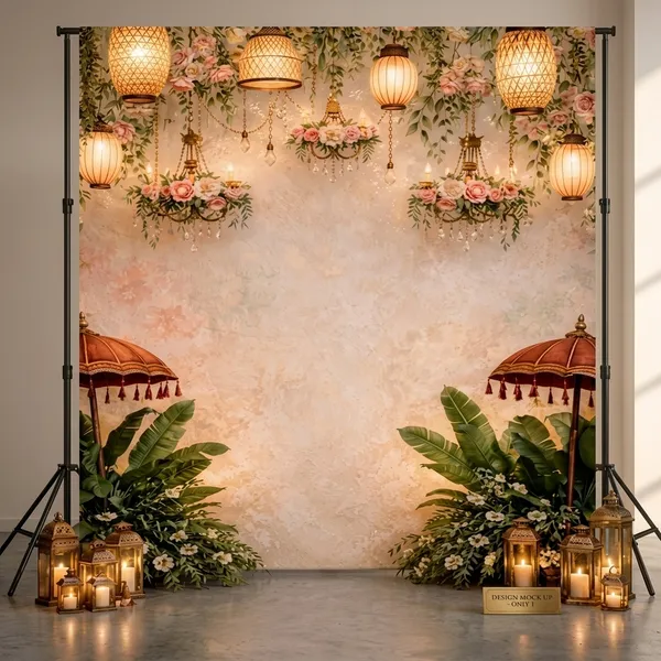 Premium_Pink_Floral_Hanging_Lanterns_Backdrop_Cloth_5X8Ft