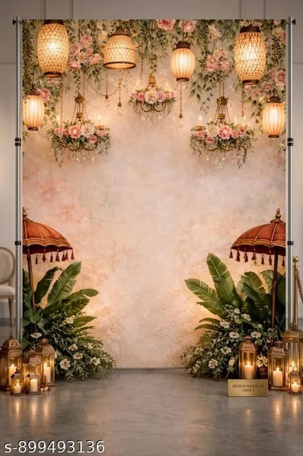 Premium_Pink_Floral_Hanging_Lanterns_Backdrop_Cloth_5X8Ft
