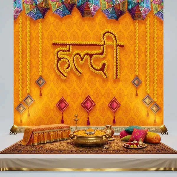Vibrant_Haldi_Ceremony_Backdrop_With_Colorful_Ornate_Umbrellas,_Cascading_Yellow