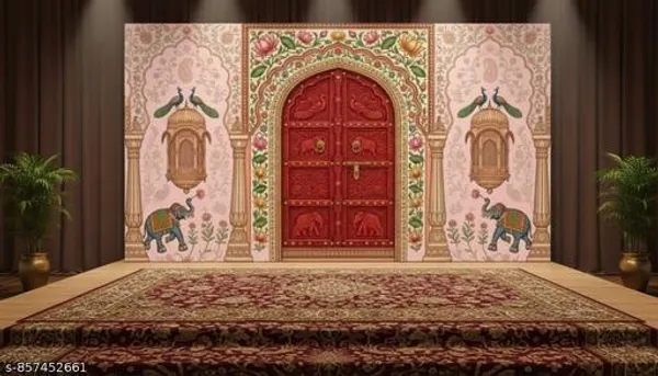 Premium_Royal_Palace_Theme_Backdrop_Wall_Cloth_With_Red_Traditional_Door_Floral
