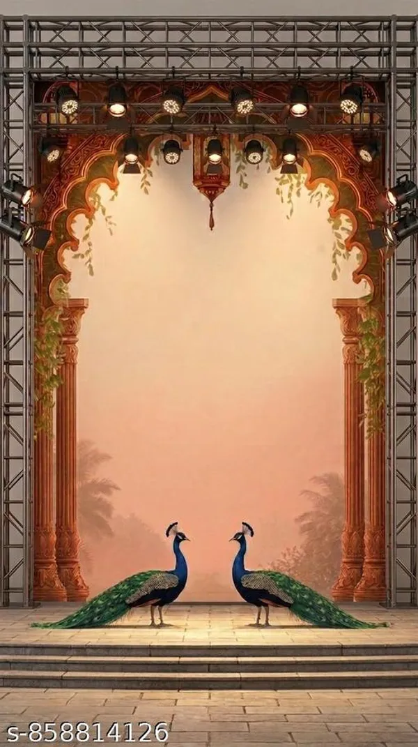 Elegant_Golden_Ornate_Archway_Backdrop_With_Facing_Royal_Peacocks_On_Tiled
