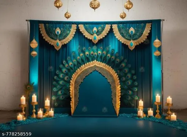 Premium_Royal_Peacock_Feather_Temple_Arch_Backdrop_5X8Ft_Size_Luxury_Teal_Blue_&