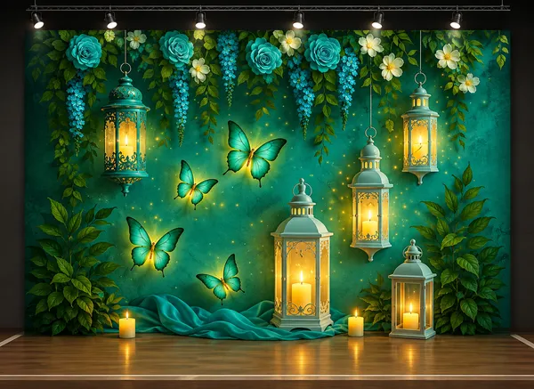 Premium_Teal_Blue_Floral_Butterfly_Lantern_Backdrop_5x8_Ft