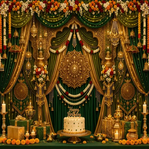 Royal_Green_Gold_Theme_Birthday_Party_Backdrop_Decoration_Set
