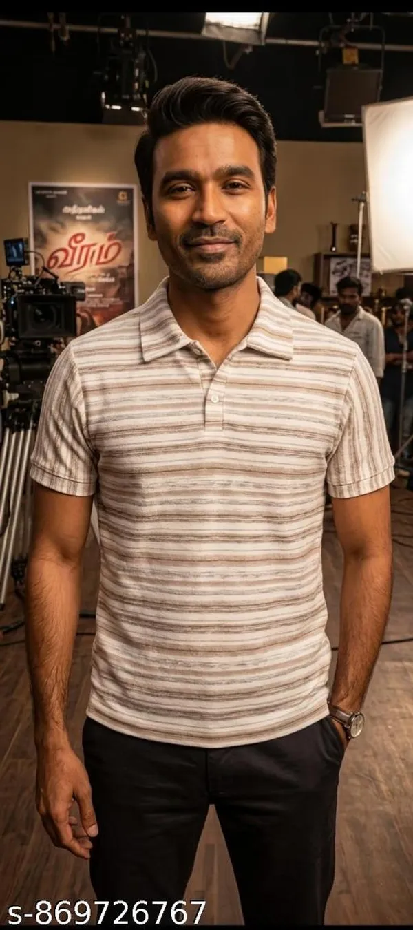 Mens_Blend_Cotton_Beige_&_Brown_Grey_Melange_Stripe_Printed_Polo_T_Shirt_For
