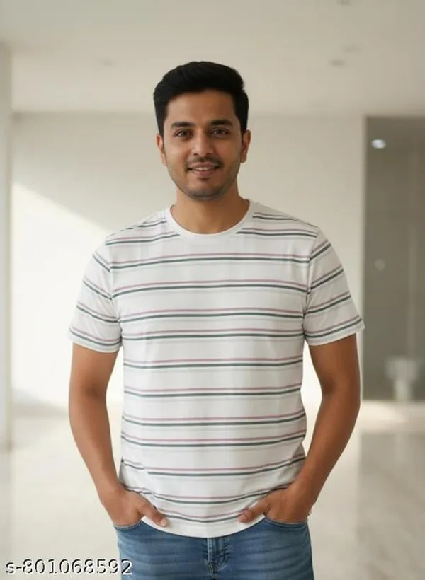Premium_White_Base_Green_&_Maroon_Fine_Horizontal_Striped_Mens_Casual_T-Shirt