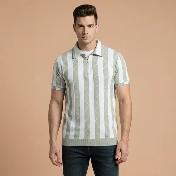 Mens_Premium_Sage_Green_&_White_Vertical_Striped_Polo_T-Shirt_With_Modern