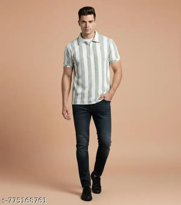 Mens_Premium_Sage_Green_&_White_Vertical_Striped_Polo_T-Shirt_With_Modern