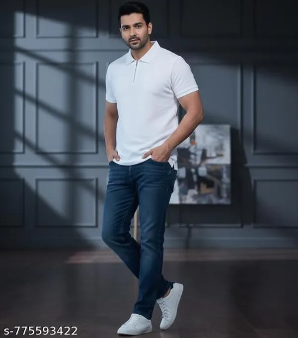 Remium_Mens_Solid_White_Zipper_Polo_T-Shirt_|_Cotton_Lycra_Fabric