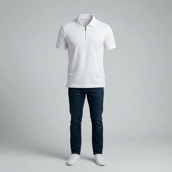 Remium_Mens_Solid_White_Zipper_Polo_T-Shirt_|_Cotton_Lycra_Fabric