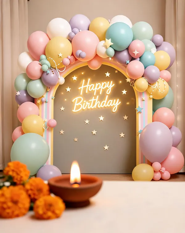 Pastel_Balloon_Arch_Set_With_Happy_Birthday_Neon_Sign