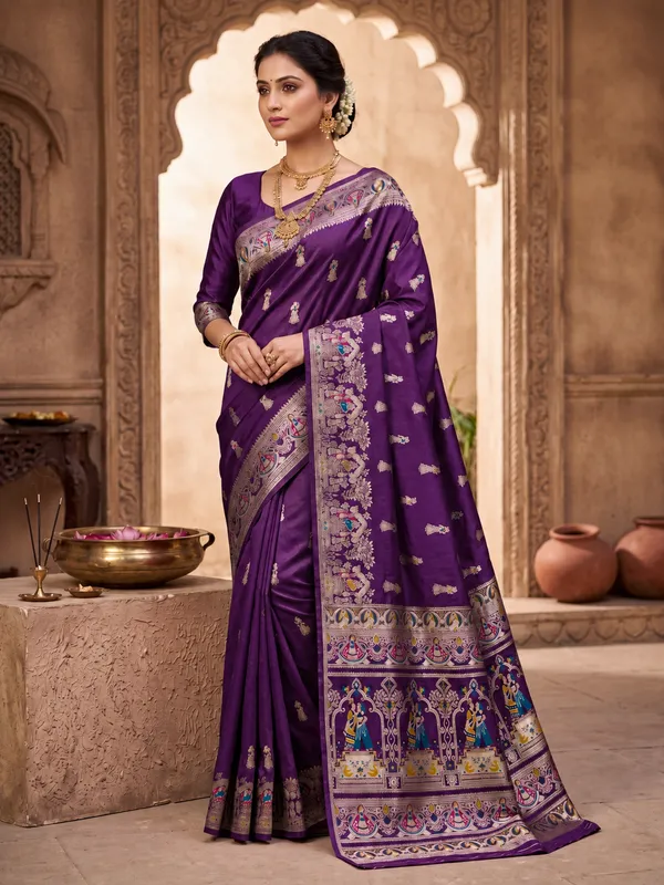 Purple_Silk_Woven_Zari_Border_Traditional_Saree_For_Women