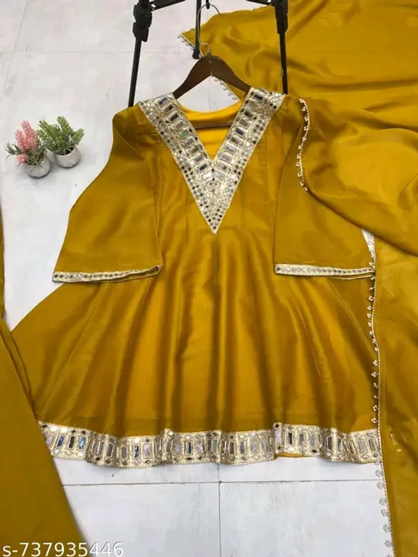 Mustard_Yellow_Chanderi_Silk_Peplum_Kurta_Sharara_Set_For_Women