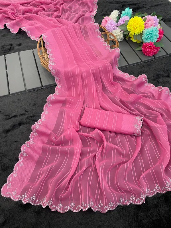 Pink_Chiffon_Striped_Scalloped_Border_Saree_For_Women