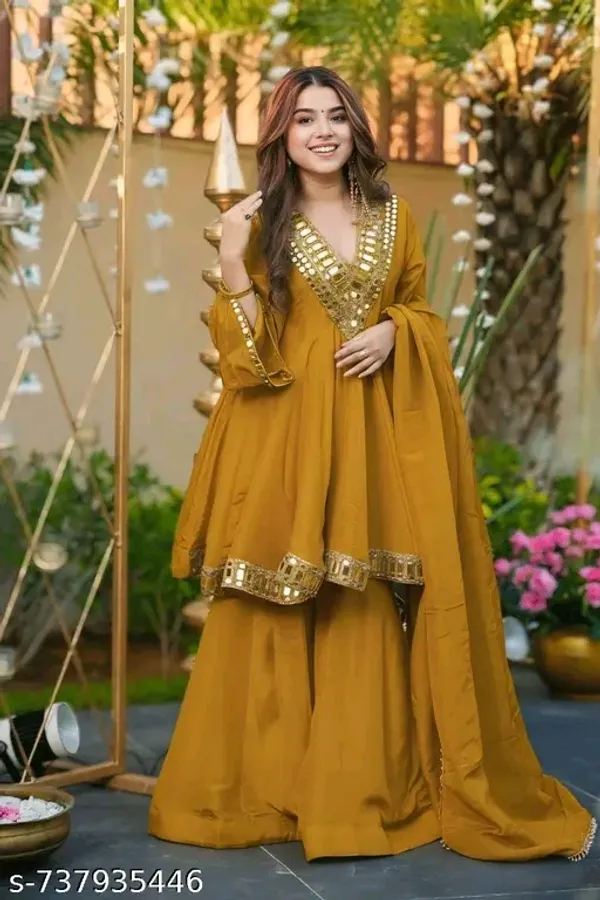 Mustard_Yellow_Chanderi_Silk_Peplum_Kurta_Sharara_Set_For_Women